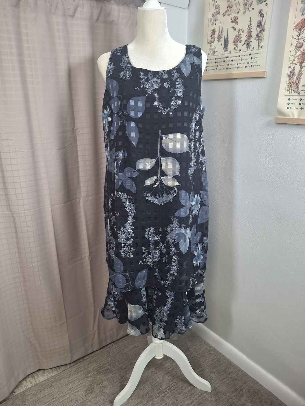 Vintage Lori Max New York Blue Sleeveless Pullover Dress with Overlay Size 14